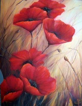 "Red Flowers in a Corn Field"