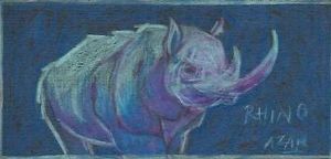 "rhino in pink and blue"