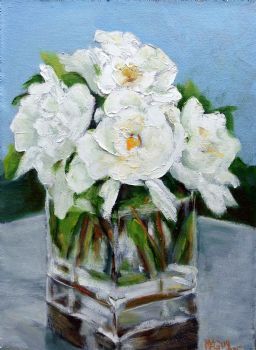 "White Blooms in Glass Vase"