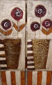 "Red Roses & Copper/Rust Flower Pots"