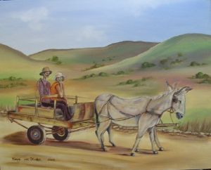 "Donkey Cart on a Country Road"