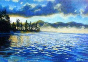 "Misty Dawn on the Lake"