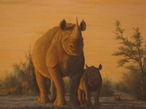 "Black Rhino and Calf"
