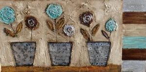 "Copper Green & Silver Flowerpots"