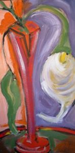 "Red Vase With Single Lily"