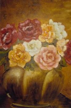 "Roses in Copper Bowl"