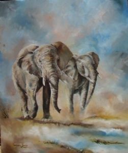 "Elephants approaching water"