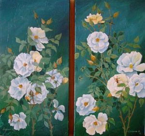"White Dog Roses Diptych"