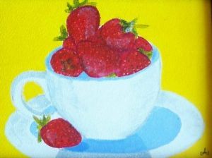 "Strawberry Teacup on Yellow"