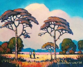 "Peaceful Stroll in Morning Light (Pierneef Style)"