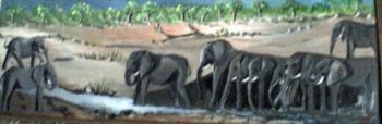 "elephants at drinking hole"