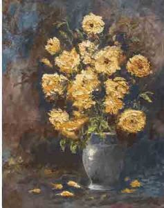 "Yellow Roses and Grey Vase"