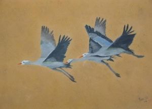 "Blue Cranes in Flight"