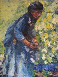 "Xhosa Woman Picking Grapes"
