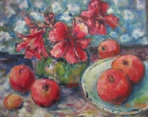 "Still life with red hibiscus"