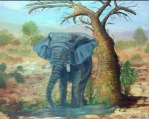 "Elephant at a Water hole - Africa"