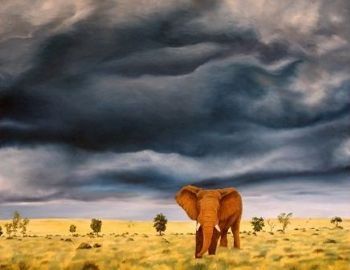 "Elephant in Stormy Landscape"