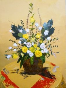 "Flowers in Yellow-Palette Knife"