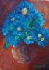 "Blue Daisies In Clay Pot"