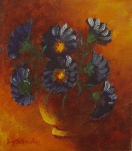 "Blue Daisies with Glowing Background"