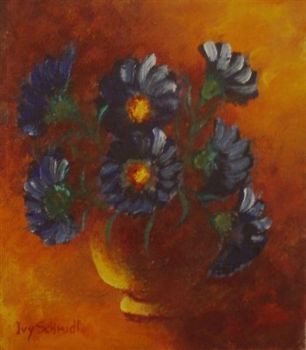 "Blue Daisies with Glowing Background"