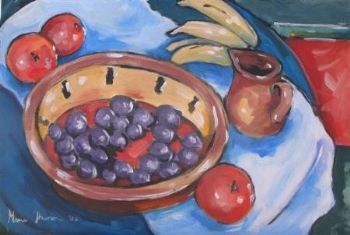"Plums in a Pottery Bowl"