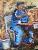 "Blind Cane Weaver at Market"