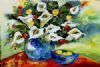 "Arums in Blue Vase with Lemons"