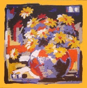 "Yellow Daisies in an African Pot"