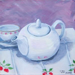 "White Teapot on Strawberries"