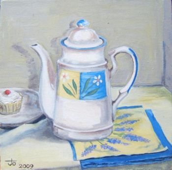 "Cream-and-Blue Teapot on Lavendar"