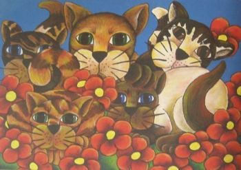 "Kitties with flowers"