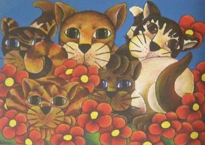"Kitties with flowers"