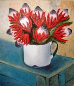 "Still Life of Red Proteas"