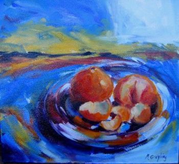 "Silver plate with tangerines"