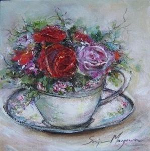 "Roses in teacup"