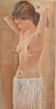 "Petticoated Nude Doing Hair"