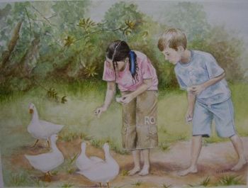 "Children Feeding Geese"