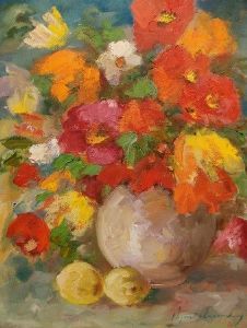 "Bright Flowers in Vase"