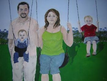 "Family on Swings in Park"