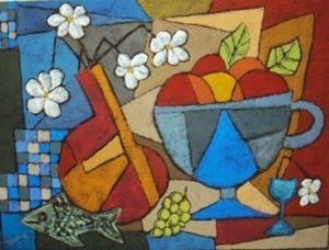 "Still-life with flowers & fruit"