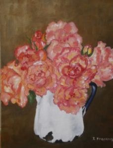 "Roses in Enamel Jug"