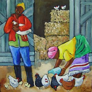 "Feeding chickens"