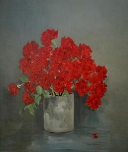 "Red Roses in Cylinder Vase"