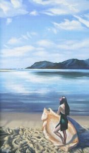 "Girl and Shell on Beach"