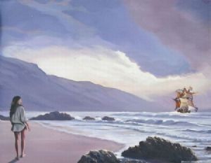 "Girl, Beach and Ship"