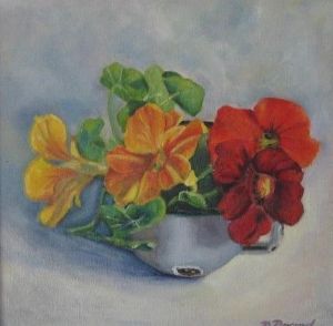"Nasturtiums In Enamel Cup"