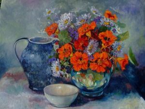"Nasturtiums and Daisies"