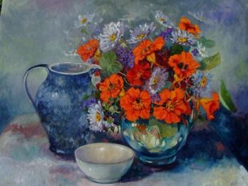 "Nasturtiums and Daisies"