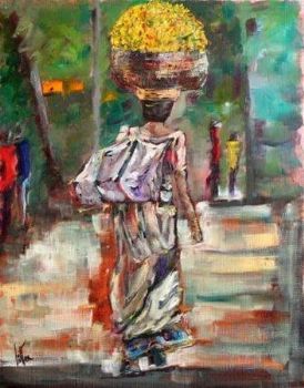 "African woman with flower basket"